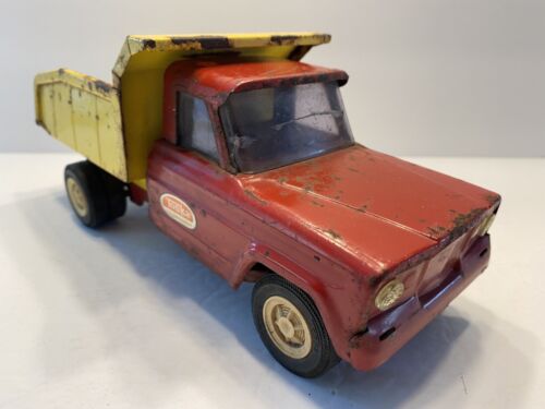 Vintage Tonka Jeep Dump Truck Pressed Metal Red And Yellow 1960’s 9.5” Long - Picture 1 of 12
