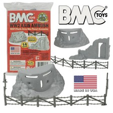 BMC Marx Recast BATTLEGROUND Pillbox Ruined Building Barbed Wire 14pc Gray USA
