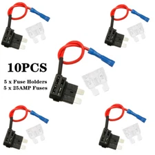 5Sets Circuit ACU Piggy Back Tap Standard Blade Fuse Holder With 25A Medium Fuse