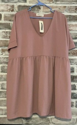 Impressions New With Tag Ladies Dress Pink V-Neck Short Sleeve Size 1X