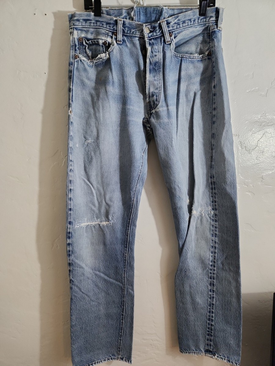 vintage levis 501 button fly denim jeans red line redline 34 x 34
