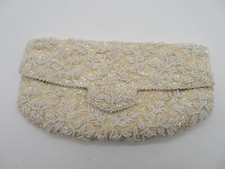Vintage La Regale Beaded Sequin Cream White Clutch Purse Hong Kong 9" x 5  