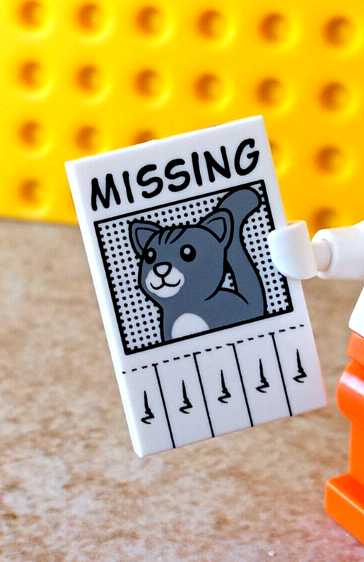 Script Text Poster New LEGO Poster Missing Cat Pet Kitty Black White Printed 2x3 Tile ...