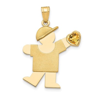 14k Yellow Gold Boy with Cubic Zirconia November Birthstone Charm Pendant