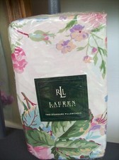 Ralph Lauren Water Floral Standard Pillowcase Set Roses Pink NEW Vintage