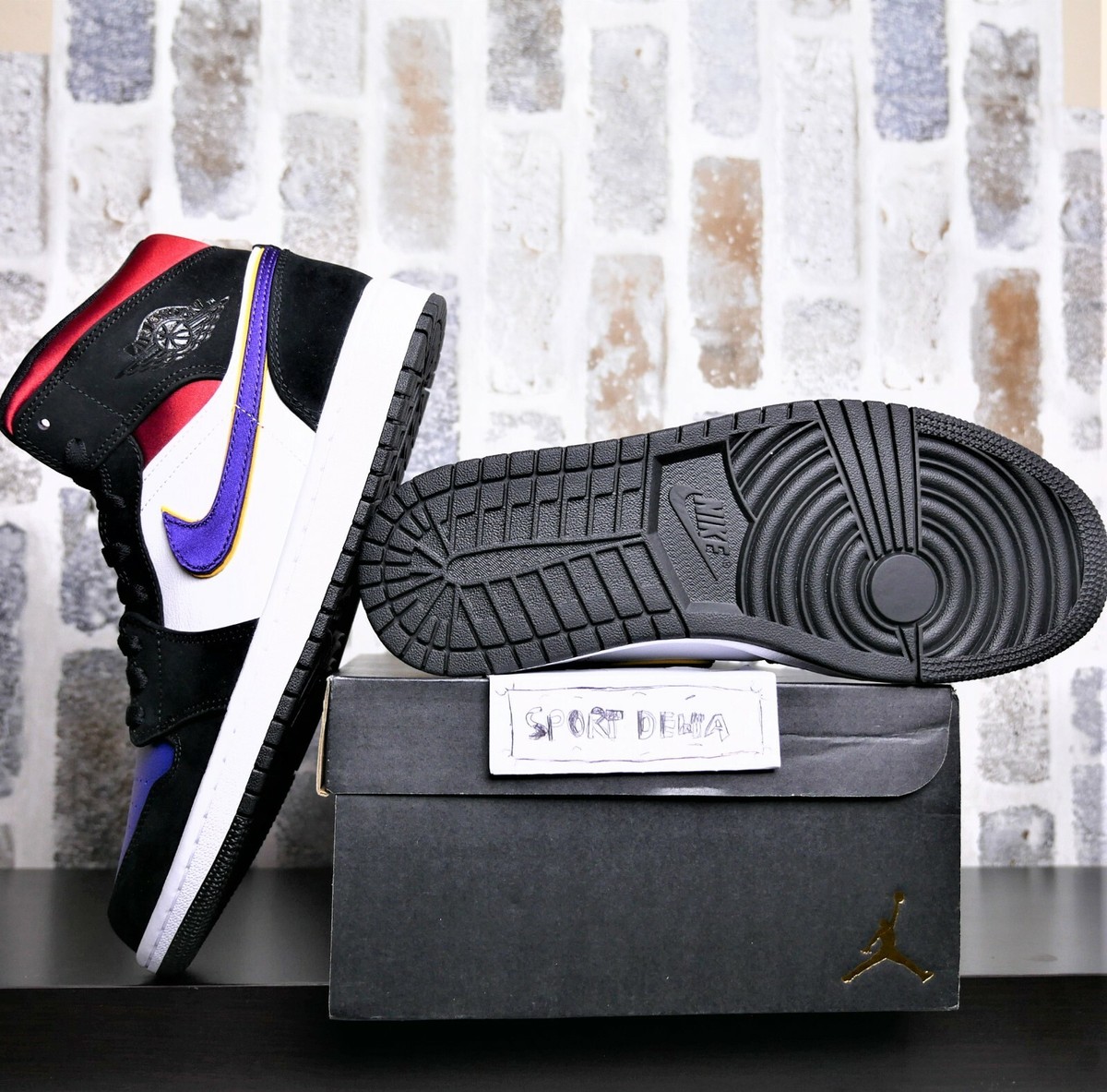 Nike Air Jordan 1 Mid Lakers Top 3 BLACK/FIELD PURPLE 852542