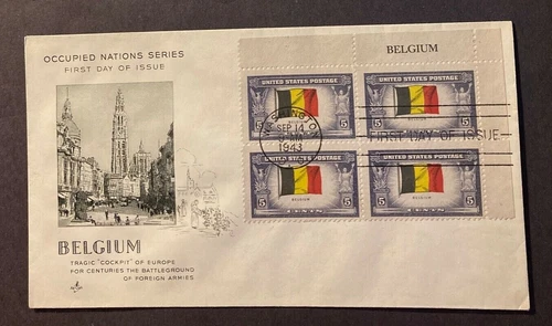 #914 Belgium Overrun Country stamp, FDC with Name block
