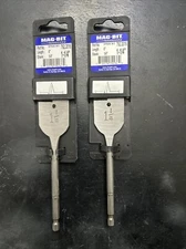 2 Pack Mag-Bit 1 1/4" x 6" Long Spade Paddle Flat Drill Bit 1/4” Shank