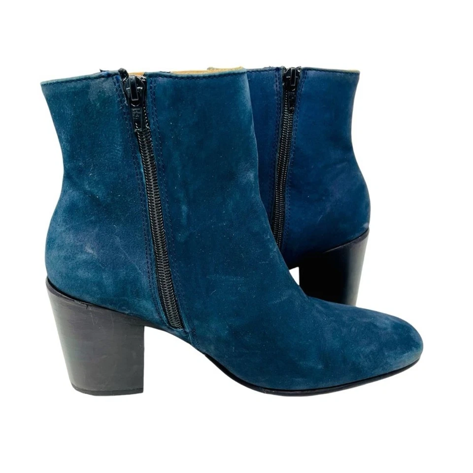 CHARLESTON SHOE CO. Botines Azul Gamuza Tacón Bloque Talla 8 Puntera Cuadrada Cremallera Foto 4 de 4