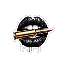 Sexy Black Gothic Lips Glossy Lipstick Shine Bite the Bullet Kiss-Cut Stickers