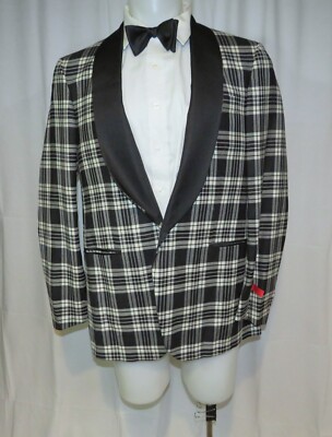Isaia Sanita Galles Tartan One Button Shawl Collar Dinner Jacket 44L $3350 NWT