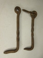 2 Vintage Twisted Hand Forged Iron Hook / Latch Lock Barn Cabin Door Gate