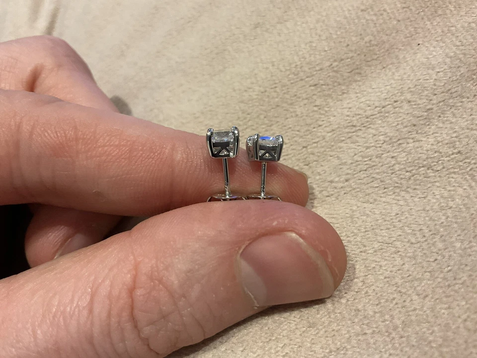 1.0 кар бриллиант огранка "принцесса" Солитер серьги-гвоздики набор в платиновым покрытием - Изображение 4 из 4