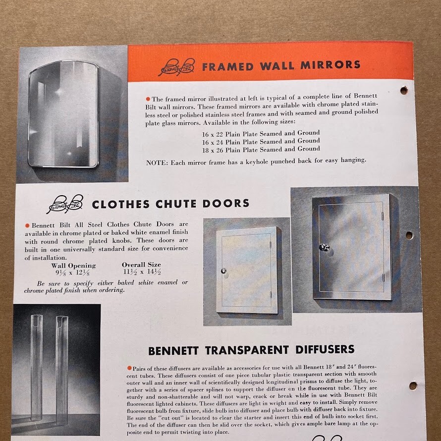Vtg Bennett Manufacturing Brochure ~ Bathroom Cabinets
