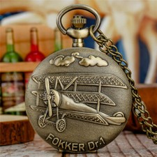 Retro Design Germany Fokker Dr.I Flying Plane Quartz Pocket Watch Chain Gift