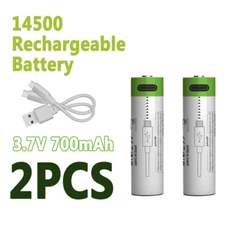 2X High Quality Type C Li-ion Rechargeable Battery USB 700mAh 3.7V 14500