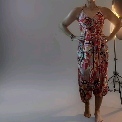 Womens Multi Color Cotton Drop Crotch jumpsuit size L/XL