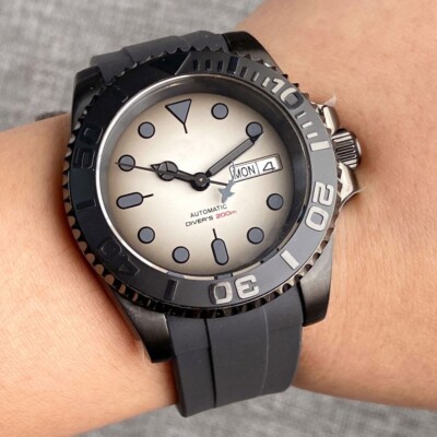 40mm SUB NH36A Date Week Black PVD 20ATM Diver Automatic Men Watch Rubber Band