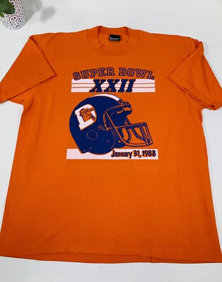VINTAGE Denver Broncos 1988 Super Bowl XXII Single Stitched T-Shirt L Elway NFL