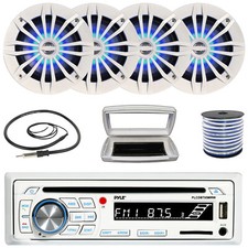 Pyle 1-DIN Bluetooth Marine CD Receiver W/Cover, 4x 6.5" 180W Max LED Speakers