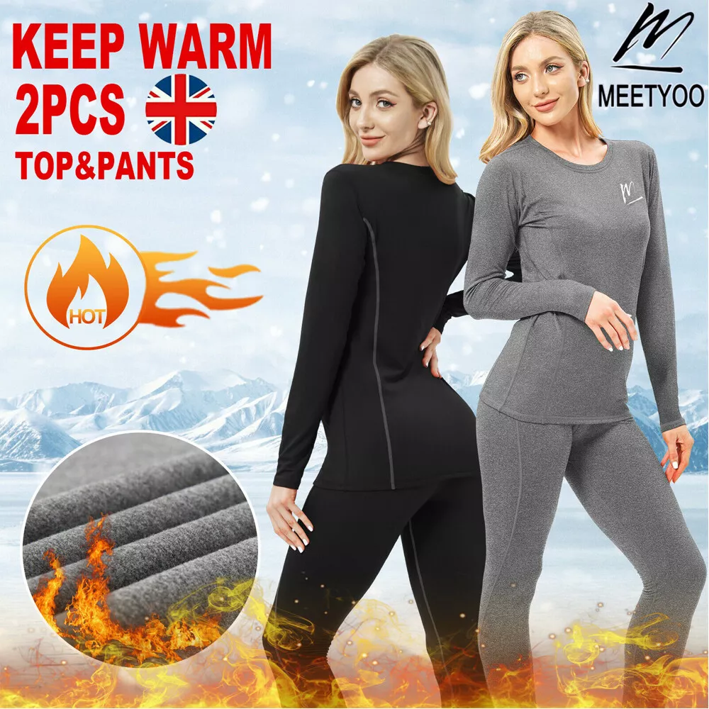 2PCS Women Thermal Underwear Long Johns Set Winter Warm Top Bottom