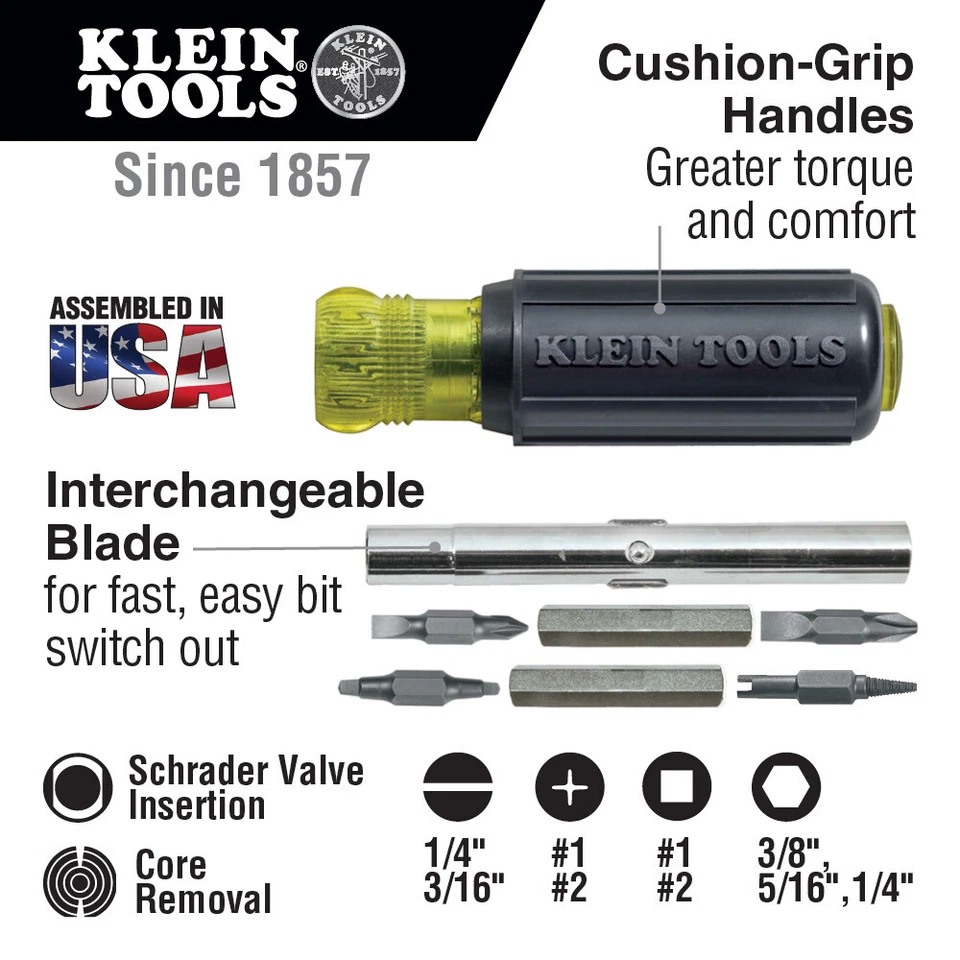 Klein Tools 32527 11-in-1 Screwdriver / Nut Driver with Schrader Bit - Image 2 of 4