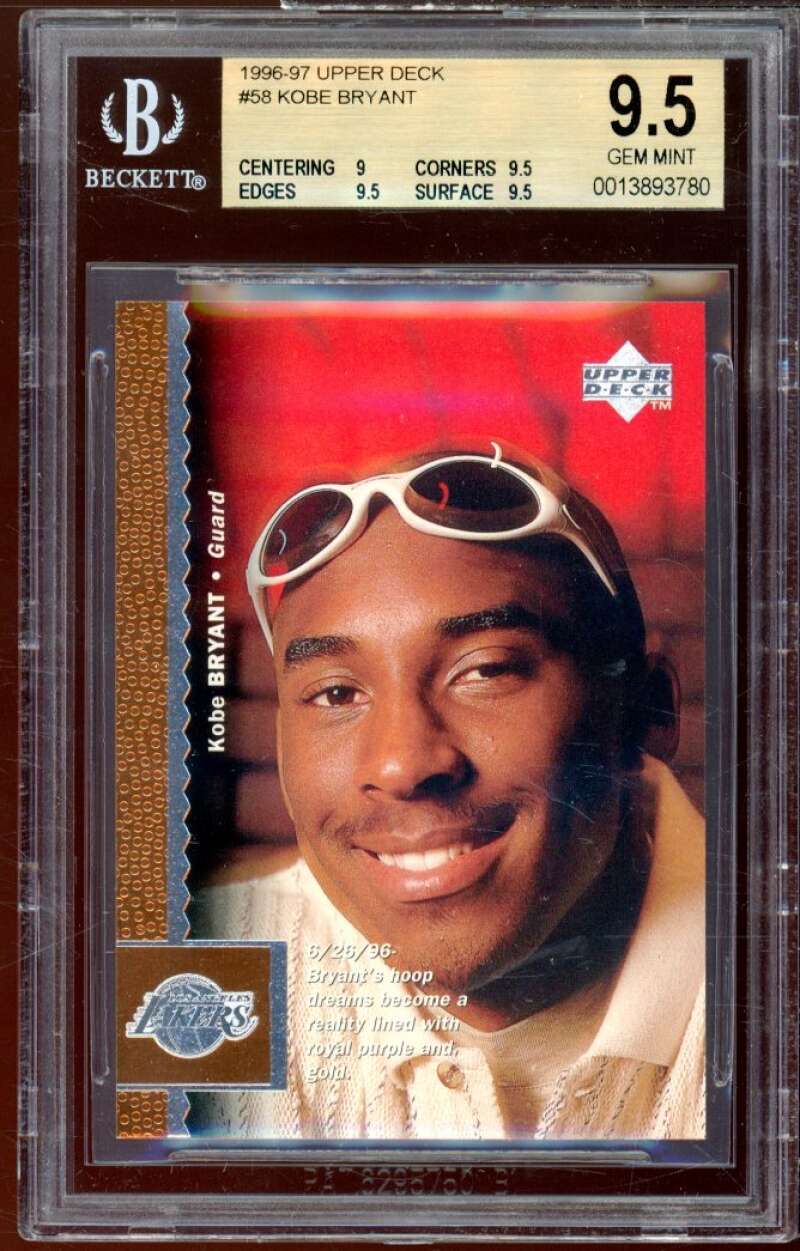 Kobe Bryant Rookie Card 1996-97 Upper Deck #58 BGS 9.5 (9 9.5 9.5 9.5)