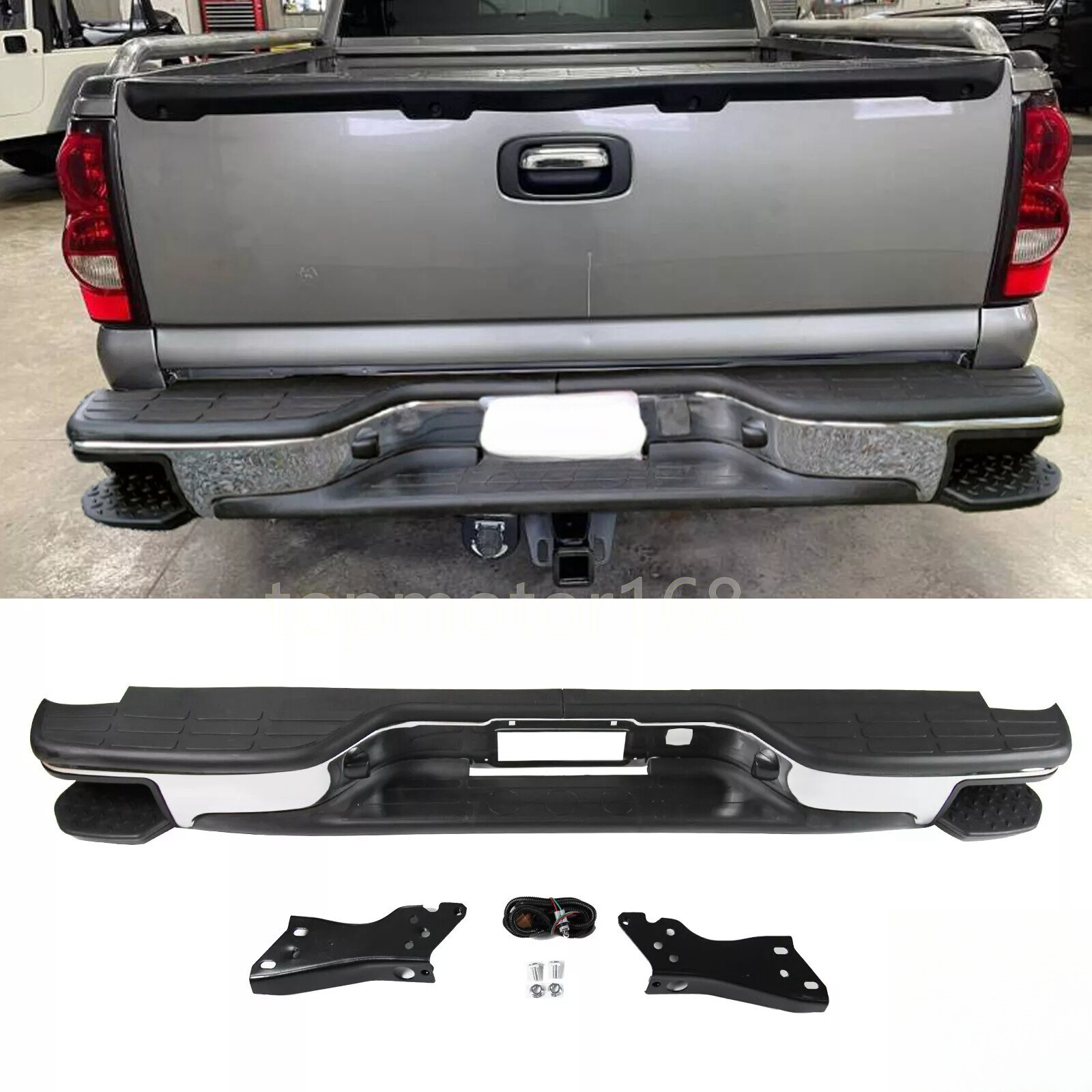 Rear Bumper with Corner Step Pads For 1999-2006 Chevy Silverado GMC Sierra 1500