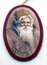VTG Mrs Grossman Paper Co Santa Metal Backed Christmas Ornament 1985 3.25"