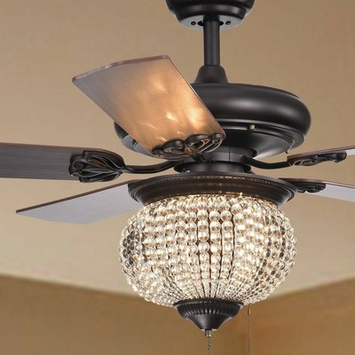 Crystal Chandelier Ceiling Fan 3 Light Fixture Kit With Pull Chain
