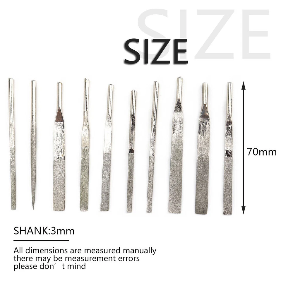 10Pcs Diamond Coated Needle File Flat Kit For Air Micro Die Grinder Polish Tool - Image 2 of 4