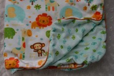 S.L. Home Fashions Baby Blanket Lion Giraffe Elephant Monkey Hippo Lovey Blue