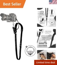 Adjustable Leather Shoulder Strap for DSLR Cameras - Classic Black Design