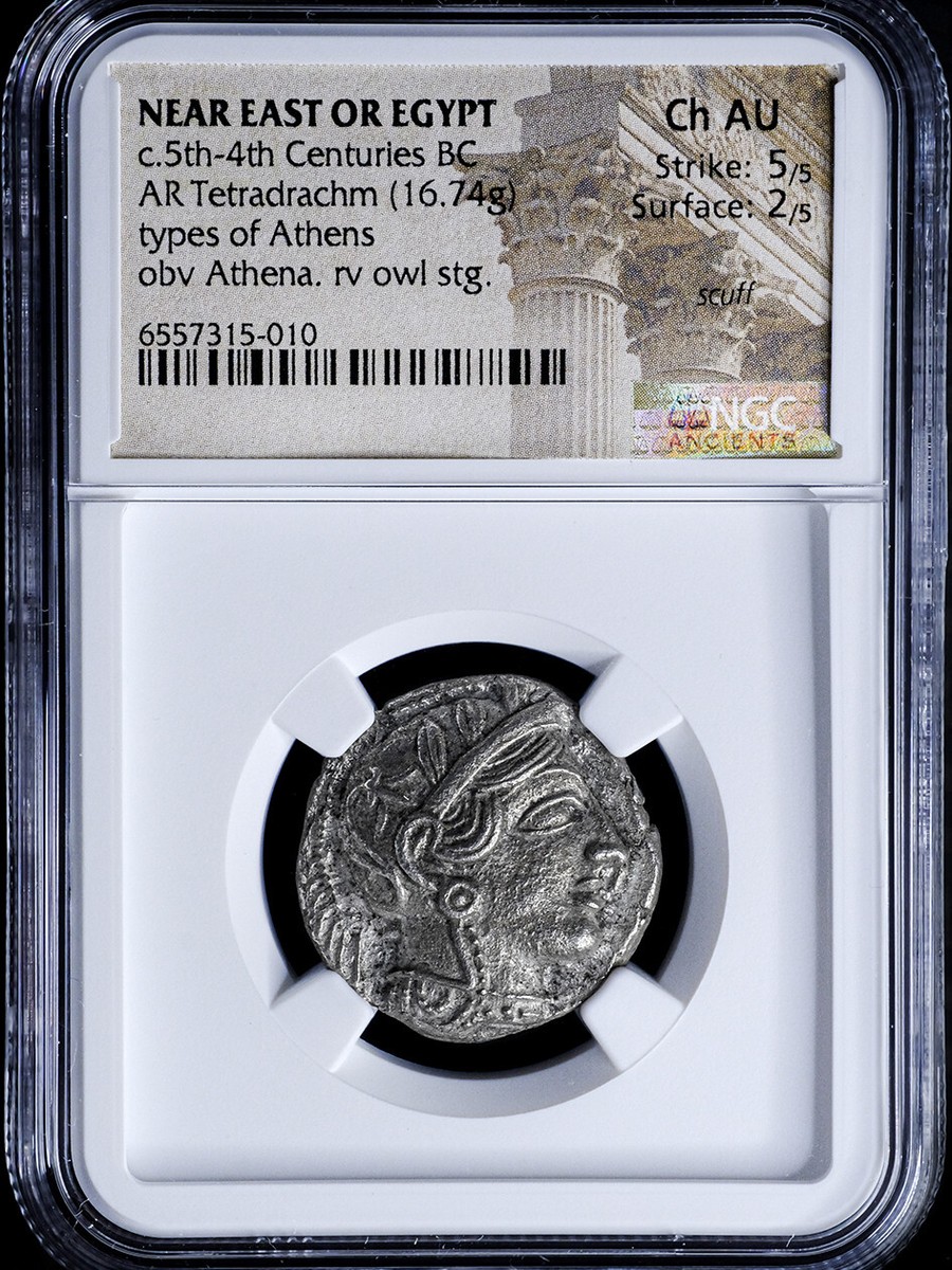 Attica Athens, ancient greek coin 440-404 BC. NGC Ch AU. AR