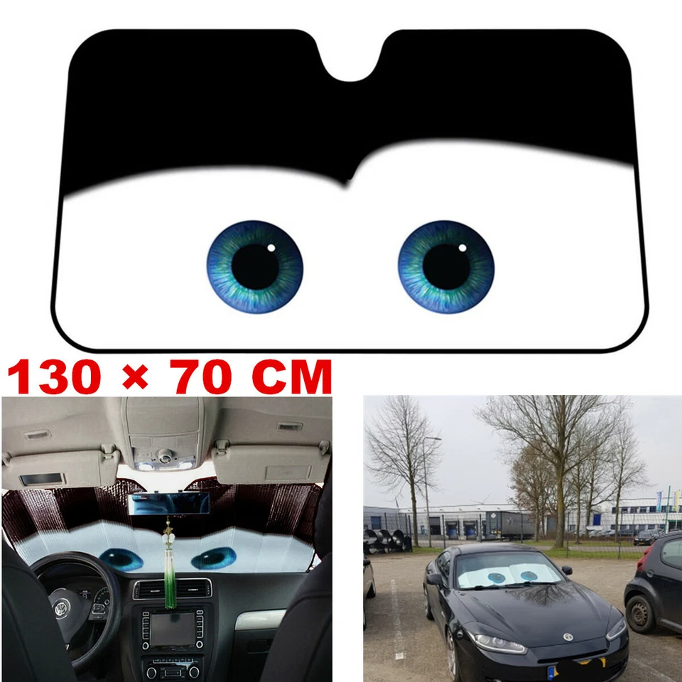 Protector de parabrisas delantero plegable con ojos de dibujos animados negros para automóvil Foto 2 de 4