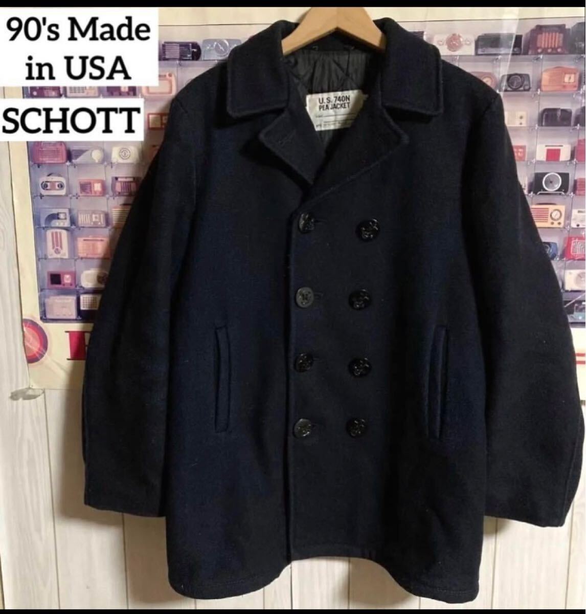 90S Usa Old Vintage Schott Us740N Us Navy Pea Jacket Melton Wool P Coat _#820