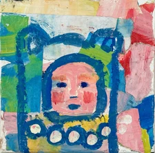 Naive Outsider Art Blue Bear Animal Painting Mixed Media Collage Art Miz Katie