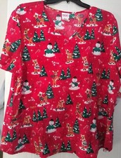 Ladies Rudolph The Red Nose Reindeer V Neck Scrub Top Size 3X