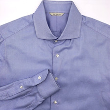 Suitsupply Men's Long Sleeve Button Up Blue Geometric 45 17 3/4 Cotton Shirt