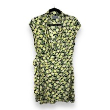 Large Urban Outfitter Wrap Dress Black Yellow Floral Lightweight Boho