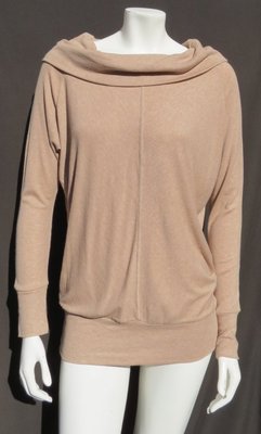 BORDEAUX Beige Stretch Modal Knit Cowl Neck L/S Oversized Tee Shirt Top size S M