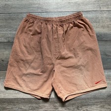 Vintage Nike Men's L Cotton Shorts Orange Brown Check Swoosh Made in USA