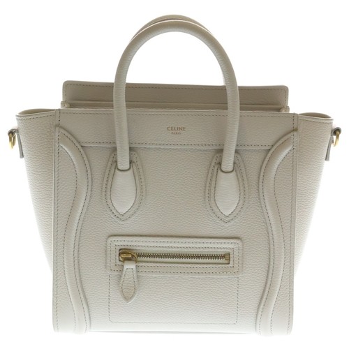 Celine Luggage Nano 2WAY Leather Handbag Shoulder Bag Beige Gold Hardware
