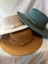 3 Wool Hats- Wide Brim With Suede Braid Trim