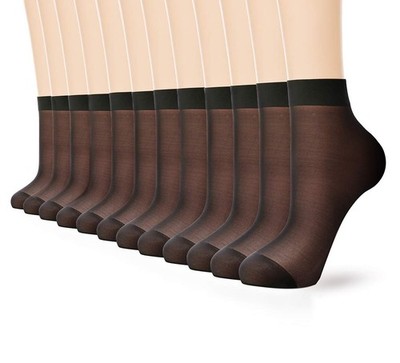 G&Y 12 Pairs Ankle Nylon Socks for Women - 20D Sheer One Size, 12 Black