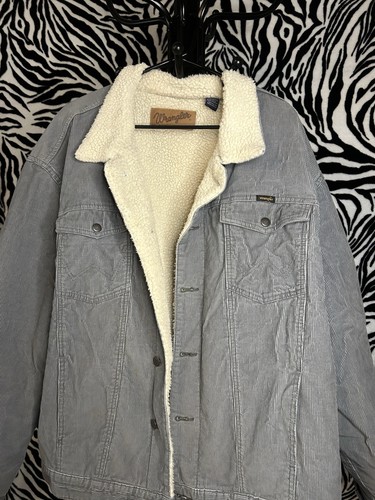 Wrangler Men's Gray Sherpa Lined Cotton Jacket XL Rugged Wear Pockets