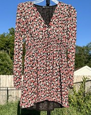 ZARA V Neck Long Sleeve Mini Dress Women's Size Small Pink Floral Cottagecore