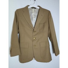 Polo Ralph Lauren Vintage Camel Tan Wool Blazer Gold Crest Buttons Women Small