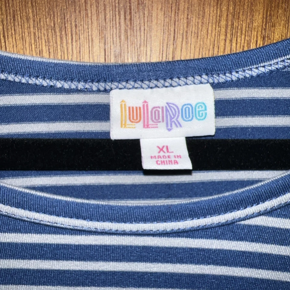 LuLaRoe Carly XL синяя и серая в полоску - Изображение 2 из 4
