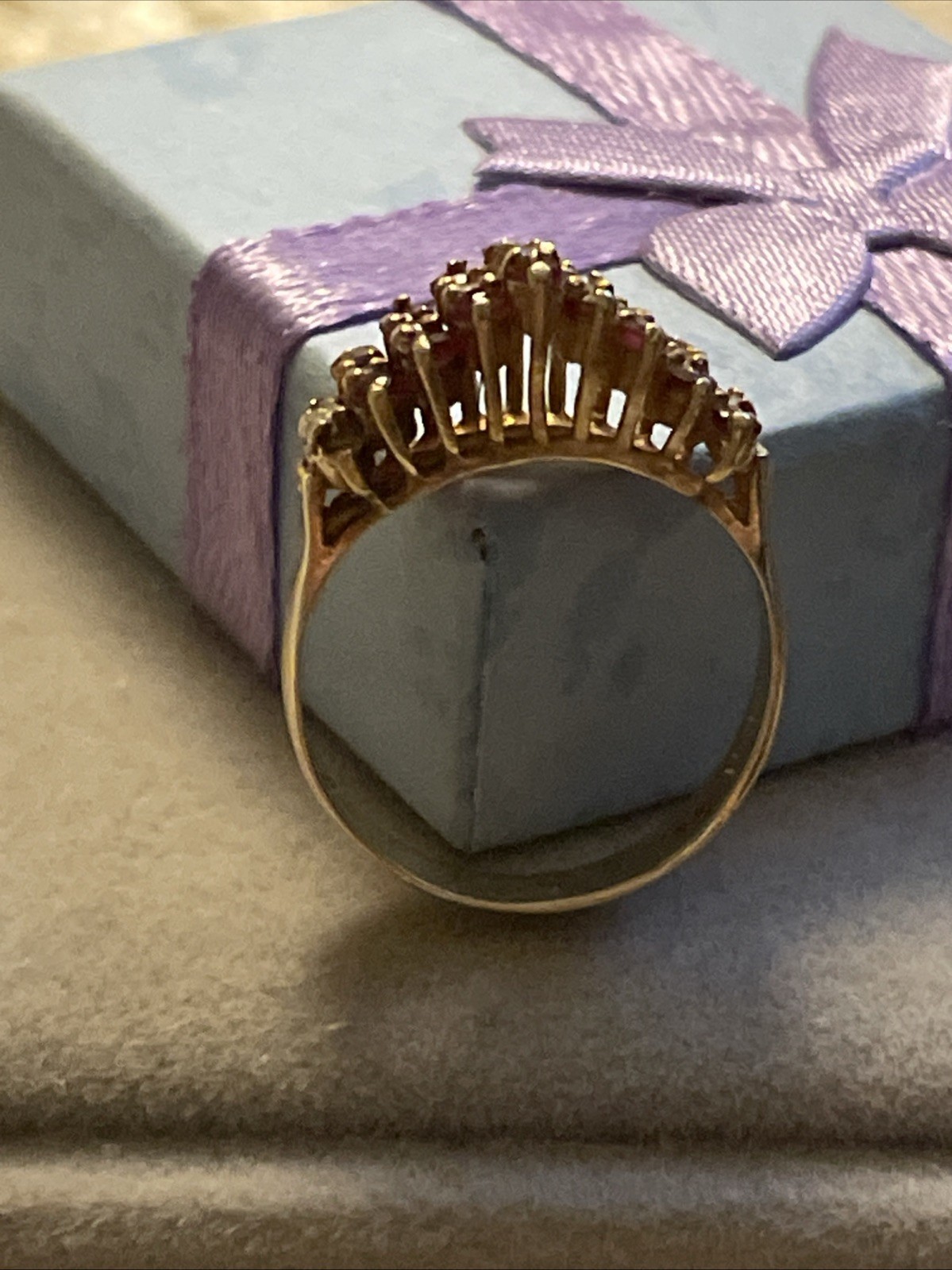 14K Yellow Solid Gold Diamond & Ruby Pyramid Vint… - image 6